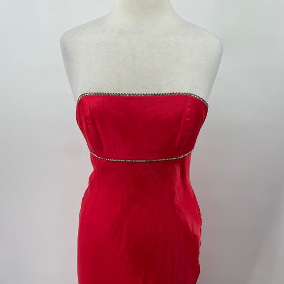 Vintage 90s Maxi Gown Strapless Corset Lace Up Open Back Iridescent Red Womens S - Picture 5 of 14